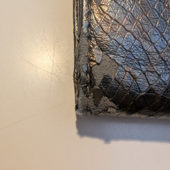 Iridescent Gray Rectangle Clutch Purse with Black Bow - Picture 8 of 8